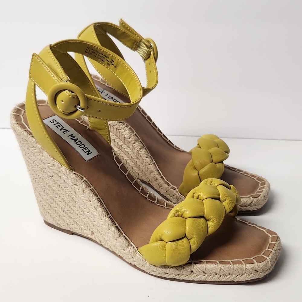 STEVE MADDEN - NOVAH WOMENS FAUX LEATHER SLINGBACK WEDGE SANDALS - Size 7